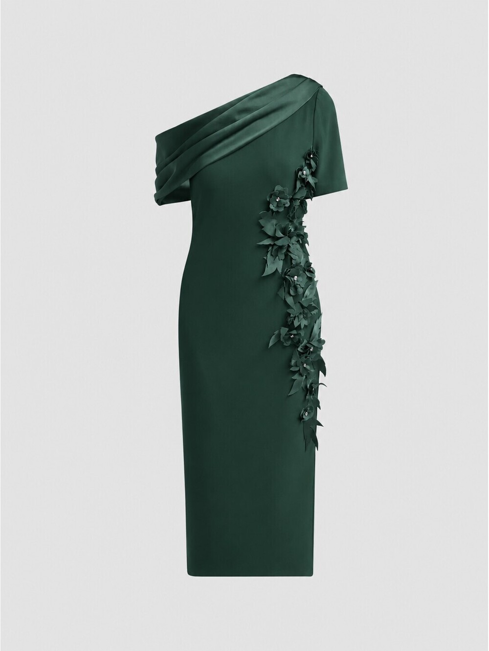 Badgley Mischka Draped One-Shoulder Cocktail Dress Green Runway Couture sz 4